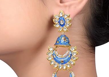 Tribe Amrapali Gold Plated Sky Blue Floral Enamel Glass Jhumki